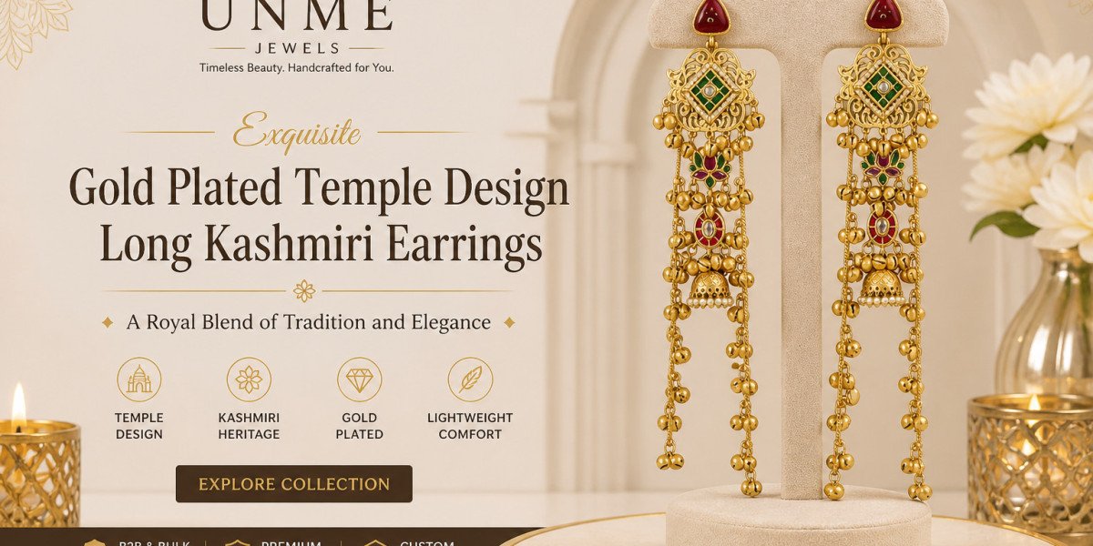 Gold Plated Temple Design Long Kashmiri Earrings – A Royal Blend of Tradition and Elegance